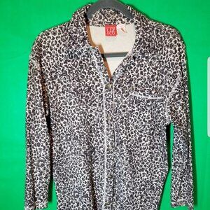 Liz & Co Women’s Petite Brown & Tan Animal Print Long Sleeve Button Up, Vintage